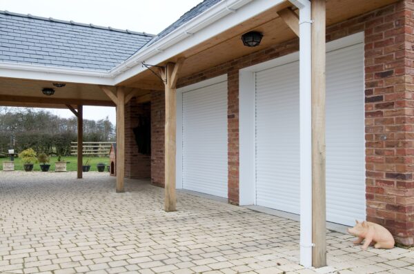 Roller garage door being used at a domestic home