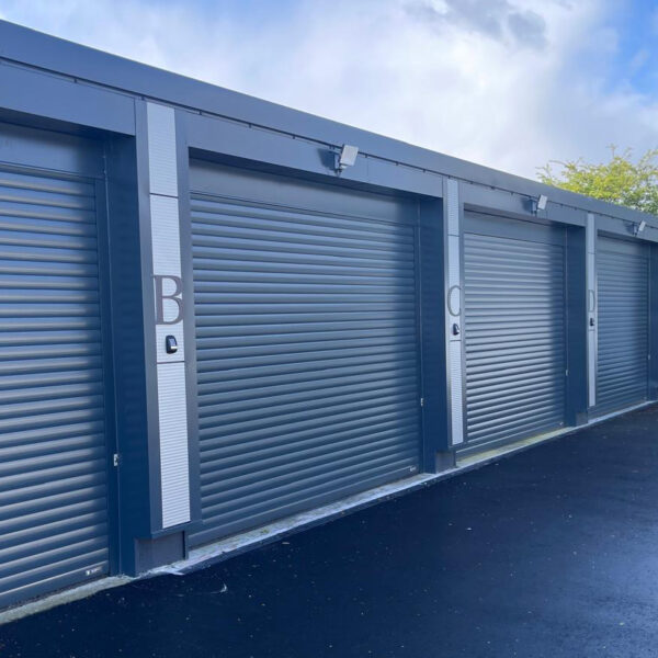 Commercial security shutters being used at a workplace